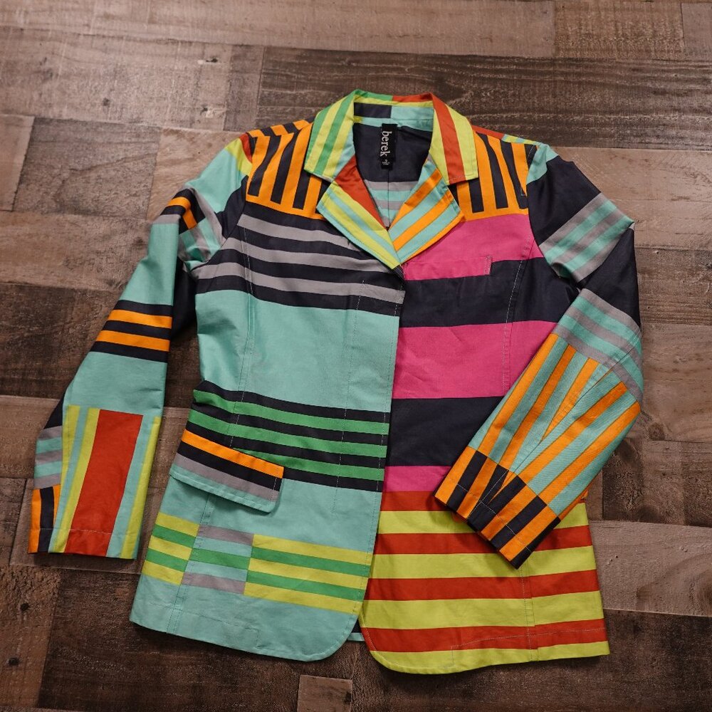 Berek blazer jacket funky abstract stripes‎ women's small multi-color colorful